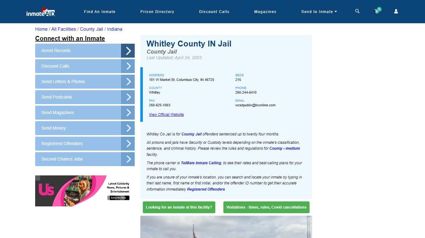 Whitley County IN Jail - Inmate Locator - Columbus City, IN